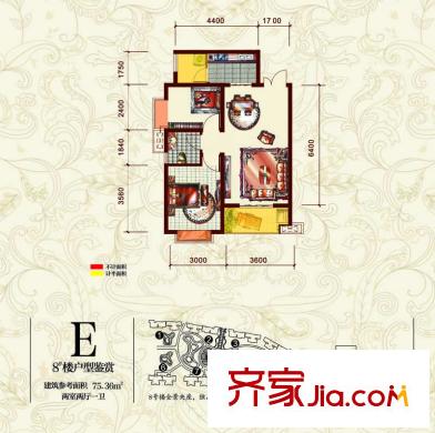 利君未來城一期8#樓E戶型 2室2廳1衛(wèi)1廚
