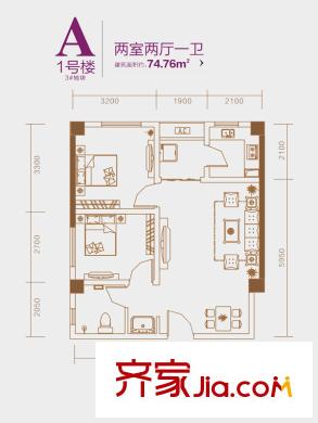 盛龍廣場(chǎng)1、4號(hào)樓A戶型 2室2廳1衛(wèi)1廚