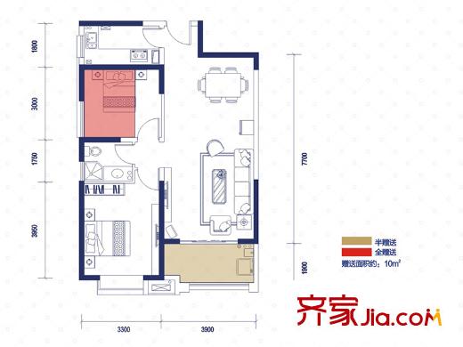 華洲城?熙悅都3#樓C戶型 2室2廳1衛(wèi)1廚