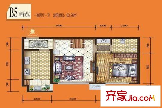 騰業(yè)?國王鎮(zhèn)6號樓B5戶型（售完） 1室2廳1衛(wèi)1廚