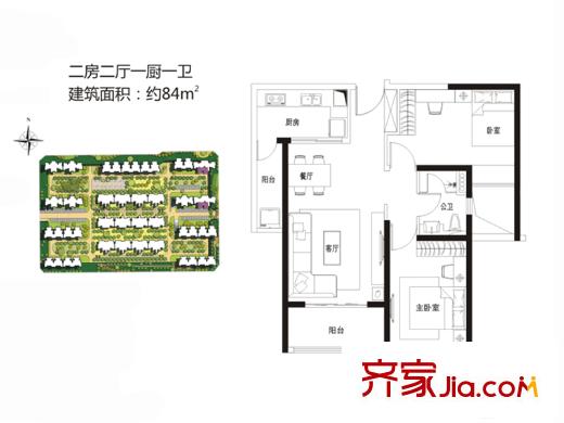 海倫春天2號(hào)樓A戶型 2室2廳1衛(wèi)1廚
