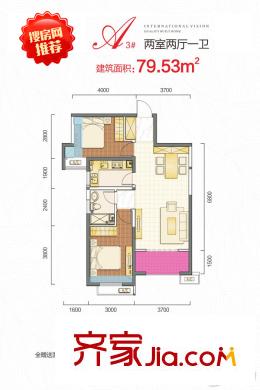 西安三迪楓丹一期3號(hào)樓A戶型 2室2廳1衛(wèi)1廚