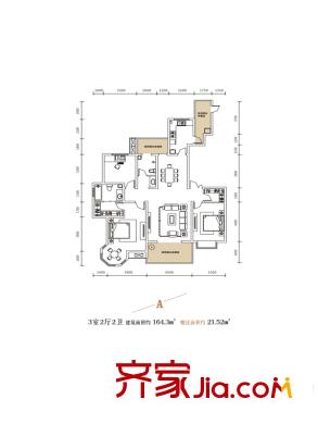 頤馨?濕地壹平方米10號樓A戶型 3室2廳2衛(wèi)1廚