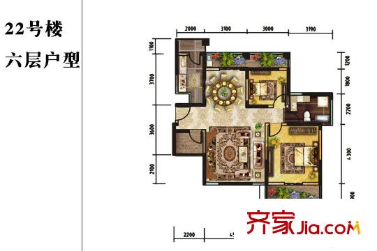龍泊灣22號樓A6戶型 2室2廳1衛(wèi)1廚