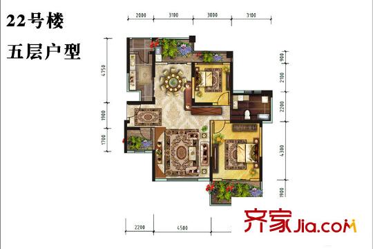 龍泊灣22號樓A5戶型 2室2廳1衛(wèi)1廚