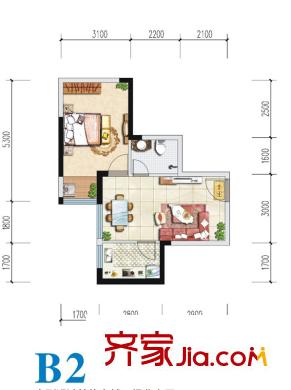 仕府公館2#B2戶(hù)型 1室1廳1衛(wèi)1廚
