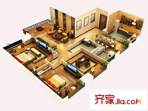 中海?開元壹號(hào)D3戶型 3室2廳1衛(wèi)1廚