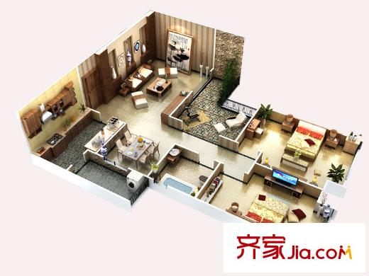 中海?開元壹號D2戶型 2室2廳1衛(wèi)1廚