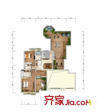 中冶?一曲江山341、344平復-平式上層平面左單元戶型 2室1廳2衛(wèi)