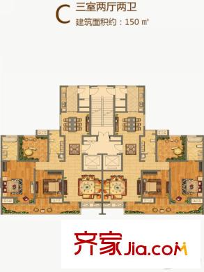 曲江紫汀苑17#C戶型 3室2廳2衛(wèi)1廚