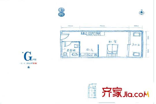 長安大街3號C棟G戶型 1室1廳1衛(wèi)1廚