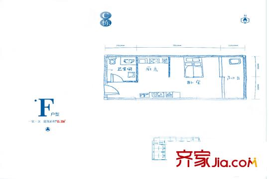 長安大街3號C棟F戶型 1室1廳1衛(wèi)1廚