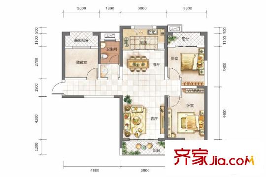 龍騰萬都匯C戶型 3室2廳1衛(wèi)1廚