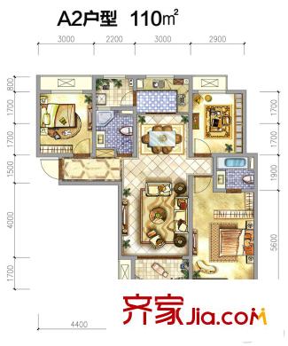 陽(yáng)光城?麗茲公館3/4/9號(hào)樓A2戶(hù)型 3室2廳2衛(wèi)1廚