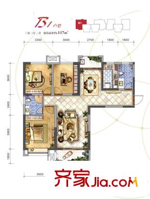 永澤五里州B1戶型 3室2廳2衛(wèi)1廚