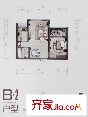 大興九臻2期B2戶型 1室2廳1衛(wèi)1廚