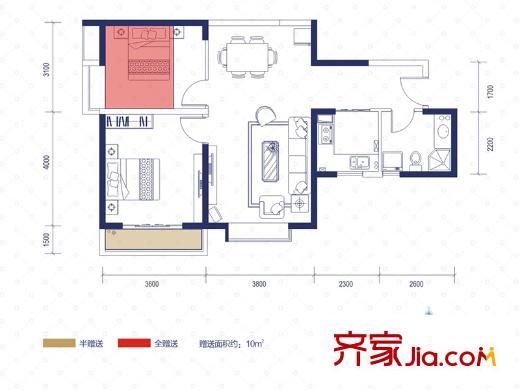 華洲城?熙悅都3#樓E戶型 2室2廳1衛(wèi)1廚