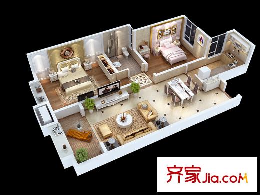 華洲城?熙悅都15#樓79平戶型 2室2廳1衛(wèi)1廚