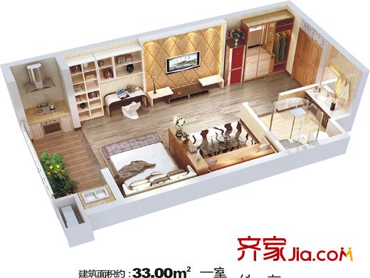 華洲城?熙悅都一期33平戶型 1室1廳1衛(wèi)