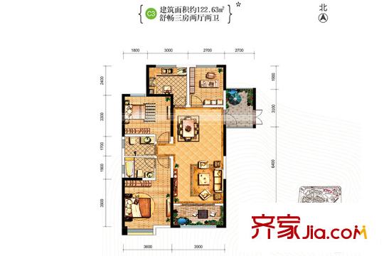 世園大公館9#10#樓C3戶型 3室2廳2衛(wèi)1廚