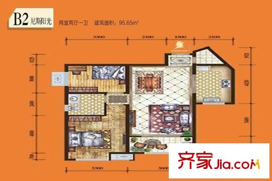 騰業(yè)?國王鎮(zhèn)6號樓B2戶型（售完） 2室2廳1衛(wèi)1廚