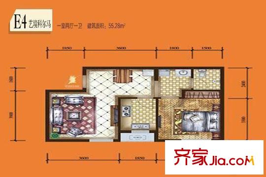 騰業(yè)?國王鎮(zhèn)5、7號樓E4戶型（售完） 1室2廳1衛(wèi)1廚