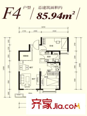 中鐵?繽紛新城F4戶型 2室2廳1衛(wèi)1廚