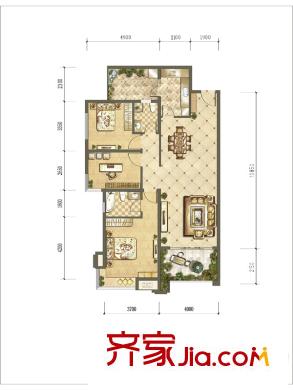 華僑城?天鵝堡A1戶型  3室2廳2衛(wèi)1廚