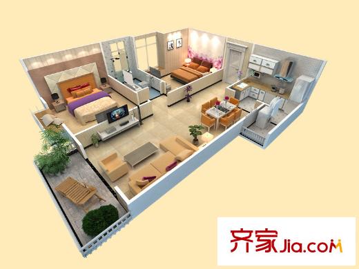 香林郡4#B戶型 2室2廳1衛(wèi)1廚