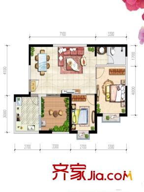 仕府公館2號(hào)樓B5戶(hù)型 2室2廳1衛(wèi)1廚