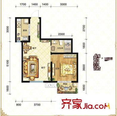 唐韻三坊K戶(hù)型 1室2廳1衛(wèi)1廚