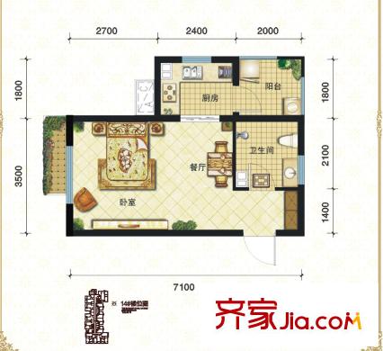 唐韻三坊M戶(hù)型 1室1廳1衛(wèi)1廚