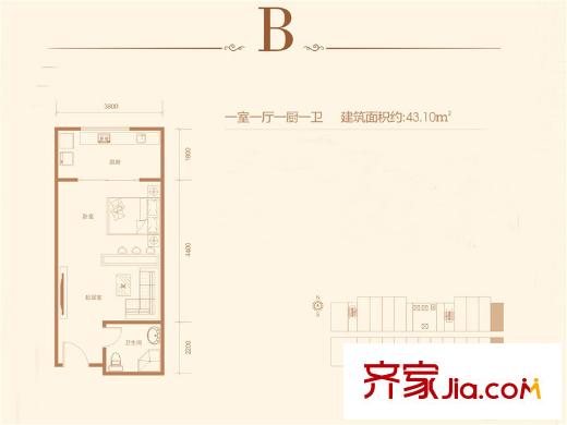 萬象春天8號地3號樓B 1室1廳1衛(wèi)1廚