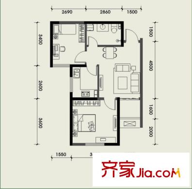 經(jīng)發(fā)新北居1-4號(hào)樓C4戶型 2室2廳1衛(wèi)1廚