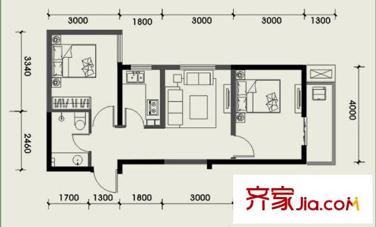 經(jīng)發(fā)新北居1-4號(hào)樓C3戶型 2室1廳1衛(wèi)1廚