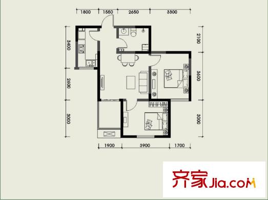經(jīng)發(fā)新北居1-4號(hào)樓B4戶型 2室2廳1衛(wèi)1廚