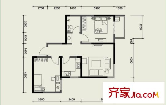 經(jīng)發(fā)新北居1-4號(hào)樓B2戶型 2室1廳1衛(wèi)1廚