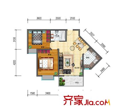 阿房大廈戶型圖83.2平戶型圖 2室2廳1衛(wèi)1廚