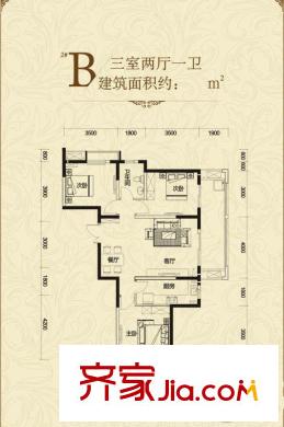 億龍金河灣2號樓B戶型 3室2廳1衛(wèi)1廚