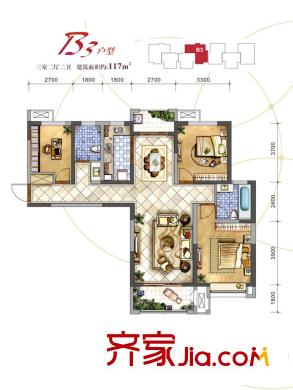 永澤五里州B3戶型 3室2廳2衛(wèi)1廚