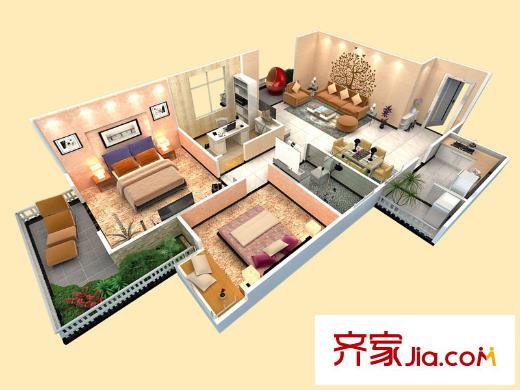 香林郡3#A戶型 3室2廳1衛(wèi)1廚