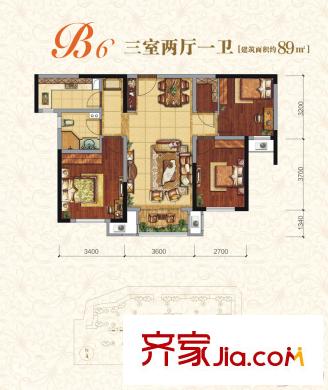 中海?凱旋門B6戶型 3室2廳1衛(wèi)1廚
