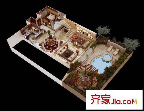 納帕溪谷?金源A2戶型二層裝修示意圖 1室3廳1衛(wèi)1廚