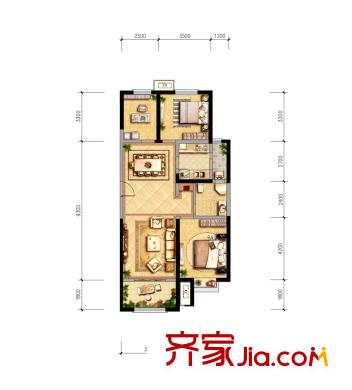 納帕溪谷?金源49#樓C1戶型  3室2廳1衛(wèi)1廚
