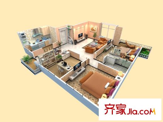 香林郡4#A戶型 3室2廳1衛(wèi)1廚