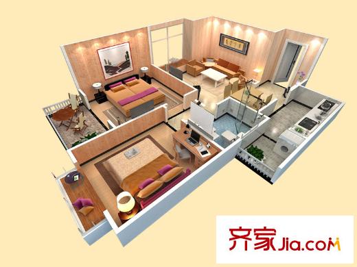 香林郡3#C戶型 2室2廳1衛(wèi)1廚