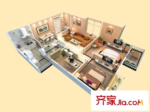 香林郡3#B戶型 2室2廳1衛(wèi)1廚