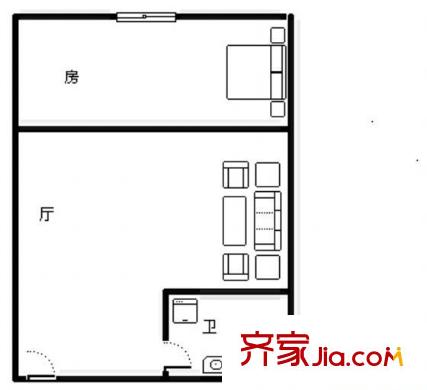 建國路生活小區(qū) 1室 戶型圖