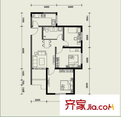 經(jīng)發(fā)新北居1-4號(hào)樓C5戶型 3室2廳1衛(wèi)1廚