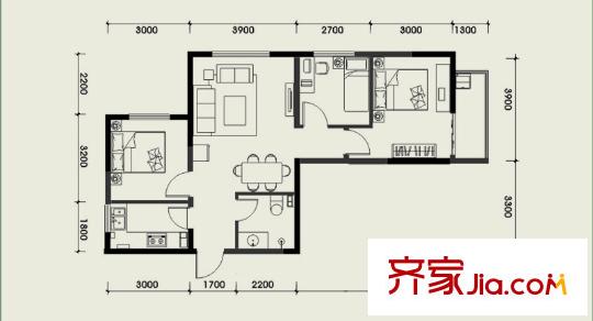經(jīng)發(fā)新北居1-4號(hào)樓B1戶型 3室2廳1衛(wèi)1廚